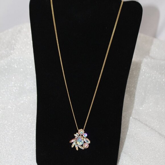 J. CREW GOLD TONE AURORA IRIDESCENT TEAR DROP RHINESTONE STATEMENT NECKLACE - Picture 2 of 11